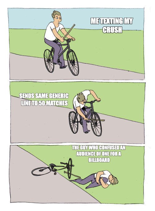Bike Fall meme about the guy who confused an audience of one for a billboard