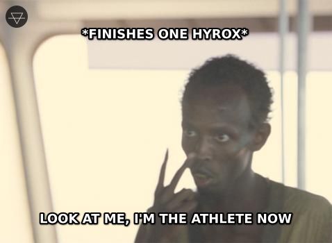 Captain Phillips meme where a guy finishes one HYROX race and declares himself an athlete with delusional confidence