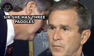 Bush whisper meme where someone whispers sir she has three paddles expressing shock at how deep she is into pickleball