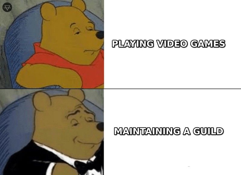 Tuxedo Winnie the Pooh upgrading playing video games to maintaining a guild
