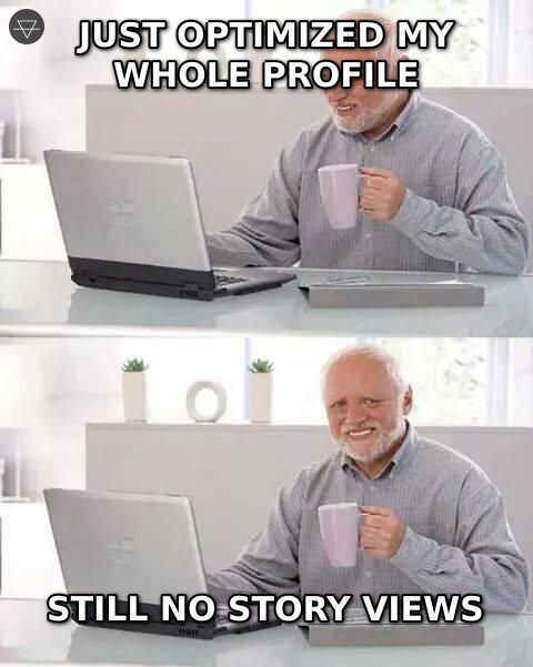 Hide the pain Harold smiling after optimizing his whole instagram profile but still getting no story views